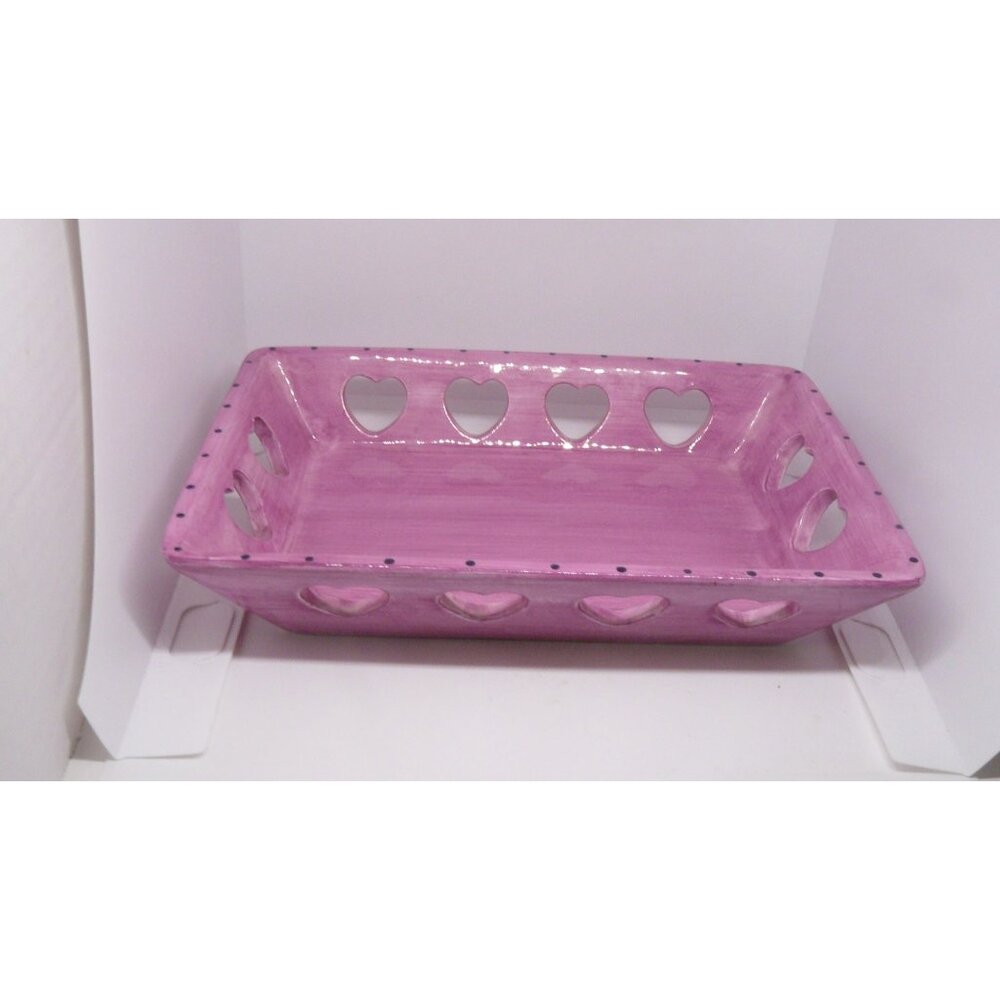 Rare Handcrafted Ceramic Heart-Patterned Pink Tray - image 3